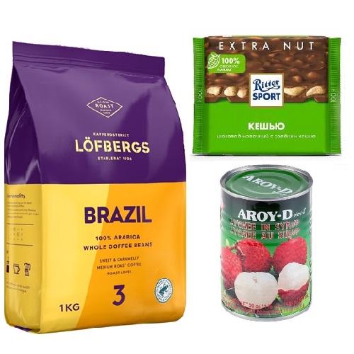 Кофе зерно, личи в сиропе и шоколад Кофе зерно, личи в сиропе и шоколад